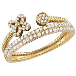 10kt Yellow Gold Womens Round Diamond Flower Bisected S