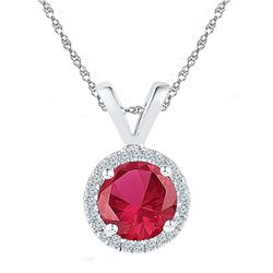 Sterling Silver Womens Round Lab-Created Ruby Solitaire