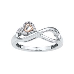 10kt White Gold Womens Round Diamond Rose-tone Heart In