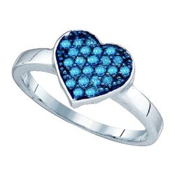 10KT White Gold 0.30CTW BLUE DIAMOND HEART RING