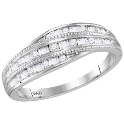 Womens 10K White Gold Swirl Baguette Diamond Wedding En