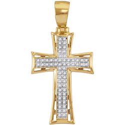 10kt Yellow Gold Mens Round Diamond Flared Cross Charm