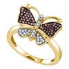 Image 1 : 10KT Yellow Gold 0.22CTW COGNAC DIAMOND LADIES BUTTERFL