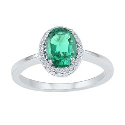 10kt White Gold Womens Oval Lab-Created Emerald Solitai