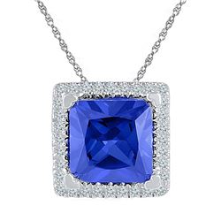 Sterling Silver Womens Princess Lab-Created Blue Sapphi