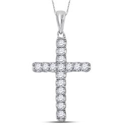 10kt White Gold Womens Round Diamond Cross Faith Pendan