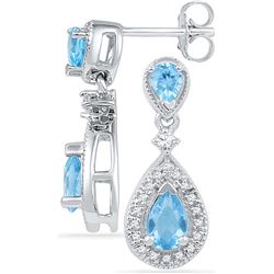 10k White Gold Womens Teardrop Diamond Lab Blue Topaz D