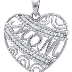 10KT White Gold 0.10CTW DIAMOND HEART MOM PENDANT