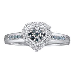 14KT White Gold 0.25CTW BLUE DIAMOND HEART RING