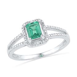10kt White Gold Womens Lab-Created Emerald Solitaire Di