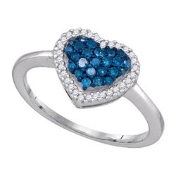 10KT White Gold 0.33CTW BLUE DIAMOND HEART RING