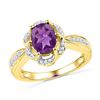 Image 1 : 10kt Yellow Gold Womens Oval Lab-Created Amethyst Solit