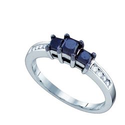 10K White-gold 0.83CTW BLACK DIAMOND 3 STONE RING