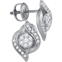 14kt White Gold Womens Round Diamond Flower Cluster Scr