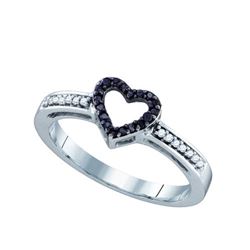 10K White-gold 0.12CTW BLACK DIAMOND LADIES HEART RING