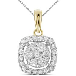 14kt Yellow Gold Womens Round Natural Diamond Square Cl