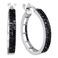 10KT White Gold 0.55CTW-BLACK DIAMOND HOOPS