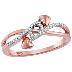 10kt Rose Gold Womens Round Diamond Double Heart Crosso