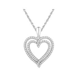 10kt White Gold Womens Round Diamond Double Frame Heart
