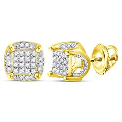 10kt Yellow Gold Mens Round Diamond Cluster Stud Earrin