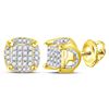 Image 1 : 10kt Yellow Gold Mens Round Diamond Cluster Stud Earrin