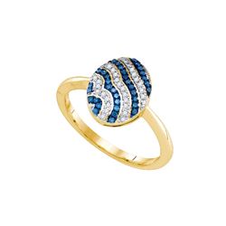 10kt Yellow Gold Womens Round Blue Colored Diamond Stri