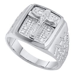 10KT White Gold 0.01CTW DIAMOND MENS CROSS RING