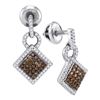 Image 1 : 10KT White Gold 0.50CTW COGNAC DIAMOND MICRO-PAVE EARRI