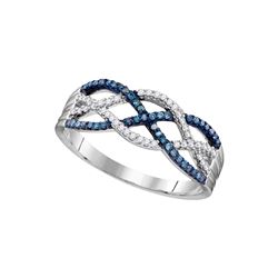 10kt White Gold Womens Round Blue Colored Diamond Woven