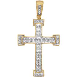 10kt Yellow Gold Mens Round Diamond Roman Cross Religio