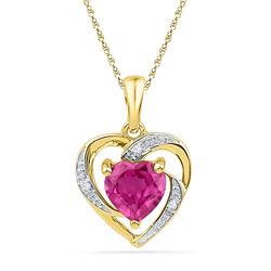 10kt Yellow Gold Womens Round Lab-Created Ruby Heart Lo