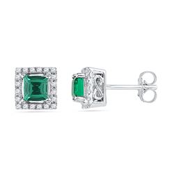 Womens 10K White Gold Halo Square Lab Emerald Real Diam