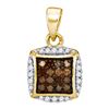Image 1 : 10K Yellow-gold 0.25CTW COGNAC DIAMOND MICRO-PAVE PENDA