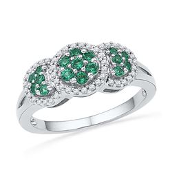 10kt White Gold Womens Round Lab-Created Emerald Diamon