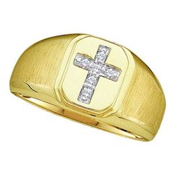 14KT Yellow Gold 0.05CTW ROUND DIAMOND MENS CROSS CLUS