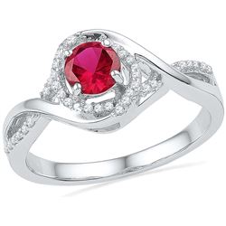 10kt White Gold Womens Round Lab-Created Ruby Solitaire