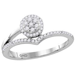 Womens 10K White Gold Round Cluster Real Diamond Fashio