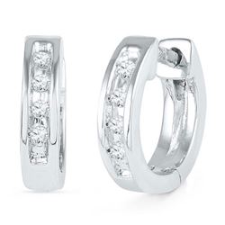 10KT White Gold 0.06CTW DIAMOND HOOPS EARRING