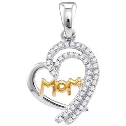 10kt White Gold Womens Round Diamond Two-tone Mom Heart