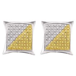 Sterling Silver Mens Round Yellow Color Enhanced Diamon