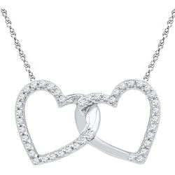 10kt White Gold Womens Round Diamond Double Linked Hear