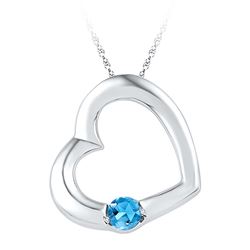 Sterling Silver Womens Round Lab-Created Blue Topaz Hea