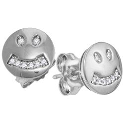 10kt White Gold Womens Round Diamond Smiley Face Screwb