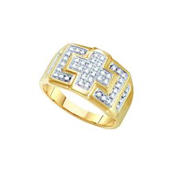 10kt Yellow Gold Mens Round Diamond Square Cross Cluste