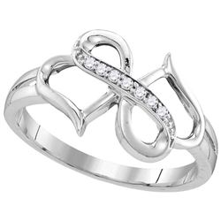 10kt White Gold Womens Round Diamond Double Heart Infin