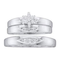 10KT White Gold 0.10CTW DIAMOND CLUSTER TRIO SET