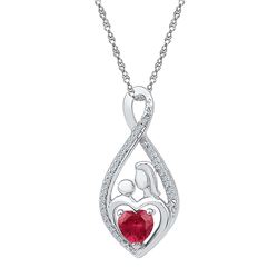 Sterling Silver Womens Round Lab-Created Ruby Mom Mothe