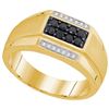 Image 1 : 10kt Yellow Gold Mens Round Black Colored Diamond Recta