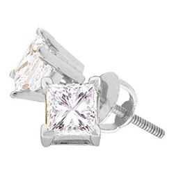 14kt White Gold Unisex Princess Diamond Solitaire Stud