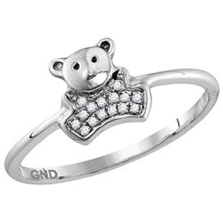 10kt White Gold Womens Round Natural Diamond Teddy Bear